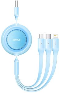 BASEUS BRIGHT MIRROR 2 RETRACTABLE TYPE-C 3-IN-1 CABLE MICRO+ USB-C + LIGHTNING 3.5A 1.1M SKY BLUE