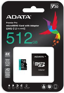 ADATA AUSDX512GUI3V30SA2-RA1 PREMIER PRO 512GB MICRO SDXC U3 V30 A2 WITH ADAPTER