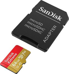 SANDISK SDSQXAH-064G-GN6MA EXTREME 64GB MICRO SDXC UHS-I V30 U3 A2 CLASS 10 + SD ADAPTER