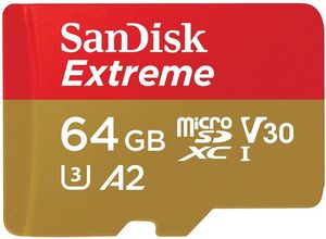 SANDISK SDSQXAH-064G-GN6AA EXTREME 64GB MICRO SDXC UHS-I U3 V30 CLASS 10 WITH SD ADAPTER