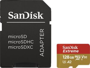 SANDISK EXTREME 128GB MICRO SDXC UHS-I U3 V30 A2 + SD ADAPTER SDSQXAA-128G-GN6AA