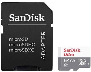 SANDISK SDSQUNR-064G-GN3MA 64GB ULTRA U1 MICRO SDXC UHS-I CLASS 10 + SD ADAPTER