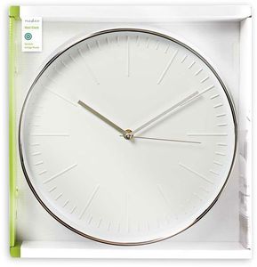 NEDIS CLWA013PC30SR CIRCULAR WALL CLOCK 30 CM DIAMETER WHITE & SILVER