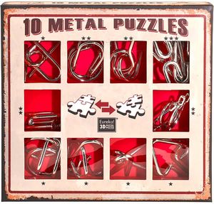 SET OF 10 METAL PUZZLES RED EUREKA