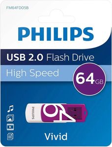 PHILIPS VIVID EDITION 64GB USB 2.0 FLASH DRIVE MAGIC PURPLE FM64FD05B/00