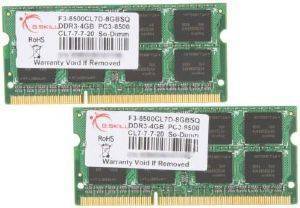 G.SKILL F3-8500CL7D-8GBSQ 8GB (2X4GB) SO-DIMM DDR3 PC3-8500 1066MHZ DUAL CHANNEL KIT
