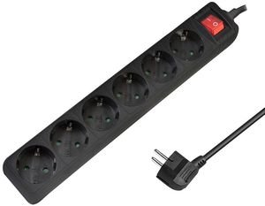 LOGILINK LPS202B 6-SOCKET OUTLET STRIP WITH SWITCH/CHILD PROTECTION 1.5M BLACK