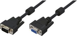 LOGILINK CV0006 VGA EXTENSION CABLE MALE/FEMALE DOUBLE SHIELDED WITH 2X FERRIT CORE 5M BLACK