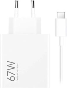 XIAOMI WALL CHARGING 67W USB TYPE-A +  TYPE-C CABLE WHITE BHR6035