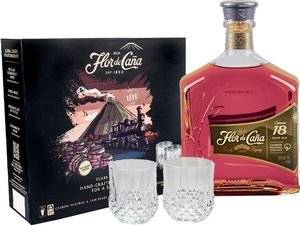 RUM FLOR DE CANA 18  GIFT BOX 700 ML + 2 GLASSES